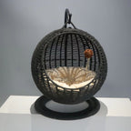 Semi-Enclosed Pet Hammock Cat Bed, Rattan Hanging Basket for Cats
