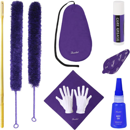 Flute Cleaning Care Cleaning Kit: Key Oil + Cork Grease + Swab + Cleaning Cloth + Cleaning Brush + Cleaning Rod - Maintenance Kit