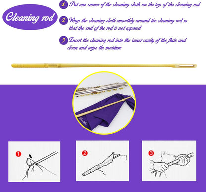 Flute Cleaning Care Cleaning Kit: Key Oil + Cork Grease + Swab + Cleaning Cloth + Cleaning Brush + Cleaning Rod - Maintenance Kit