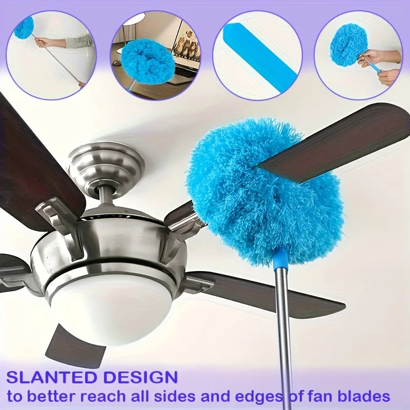 Reusable Microfiber Ceiling Fan Duster Set for Home & Rvs - Effortless Cleaning Brush with Dust-Locking Technology