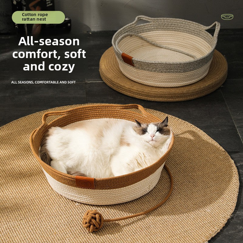Hand-Woven Round Rattan Pet Nest with Cushion Option