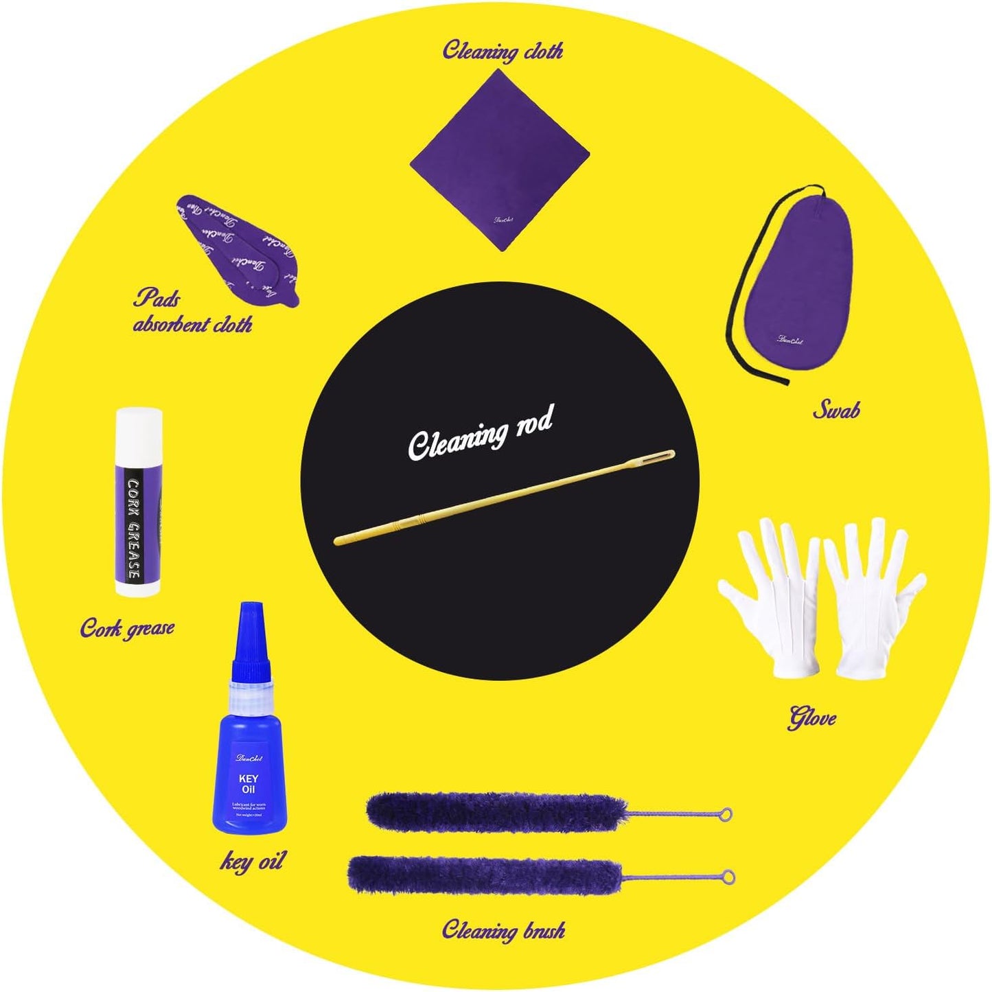 Flute Cleaning Care Cleaning Kit: Key Oil + Cork Grease + Swab + Cleaning Cloth + Cleaning Brush + Cleaning Rod - Maintenance Kit