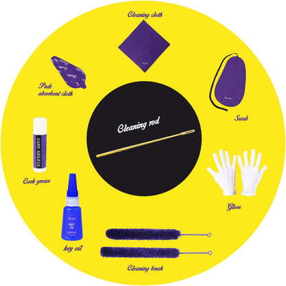 Flute Cleaning Care Cleaning Kit: Key Oil + Cork Grease + Swab + Cleaning Cloth + Cleaning Brush + Cleaning Rod - Maintenance Kit