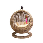 Semi-Enclosed Pet Hammock Cat Bed, Rattan Hanging Basket for Cats