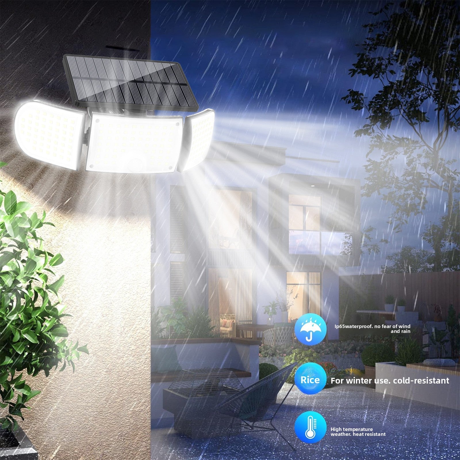 Solar Motion Sensor Wall Light with Three Heads