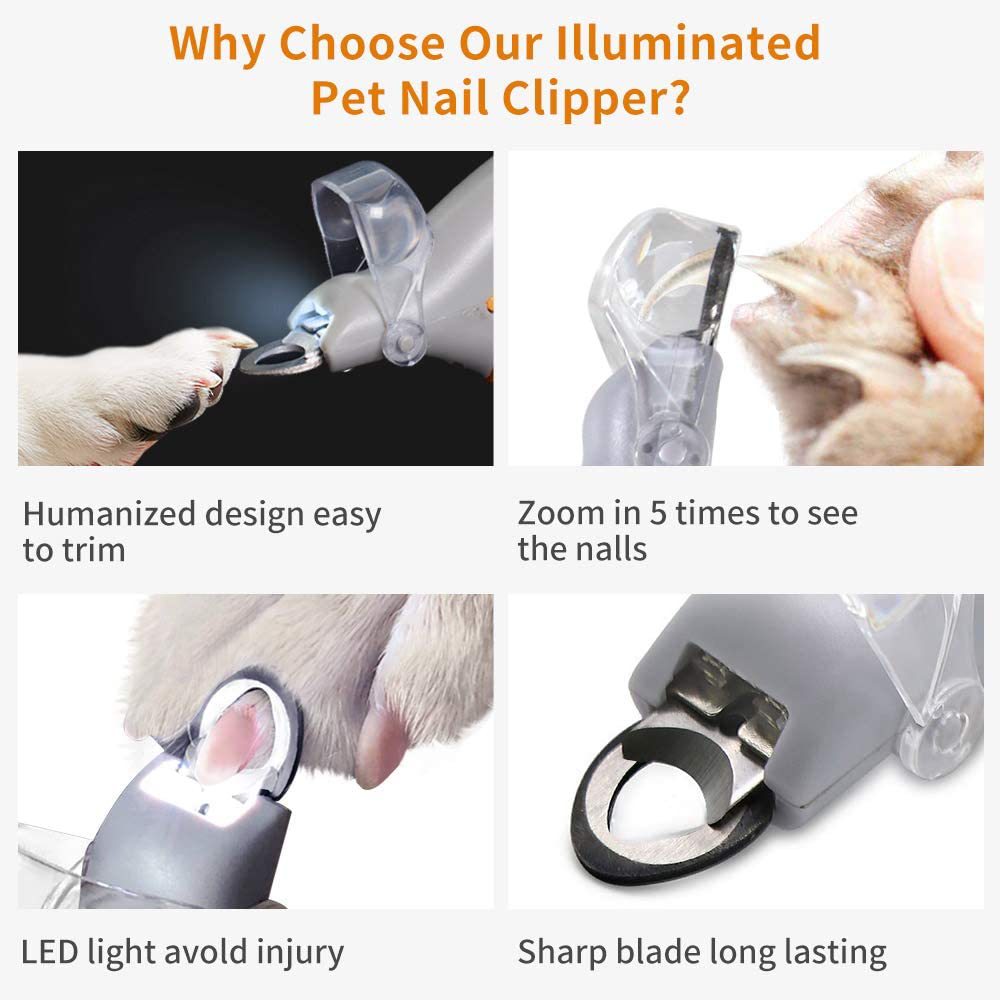 LED Illuminated Pet Nail Clipper for Cats and Dogs
