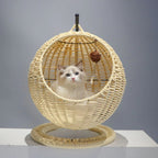 Semi-Enclosed Pet Hammock Cat Bed, Rattan Hanging Basket for Cats